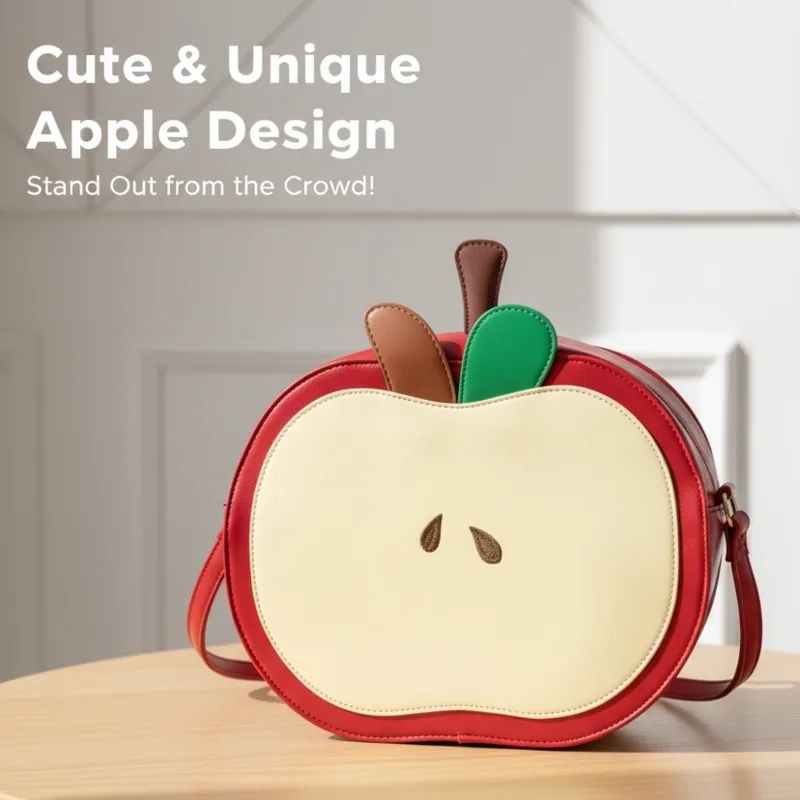 Apple Backpacks Itabag PU Red Y2K Kawaii Versatile Pear Shoulder Bag High Capacity Student Contrast Zipper Back To School Bag