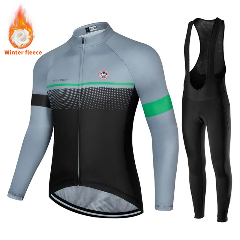 New Winter fleece Cycling Jersey Set Men Long Sleeves Bike Suit 19D Gel Pad Pants MTB Maillot Ciclismo Fleece Bicycle Uniform