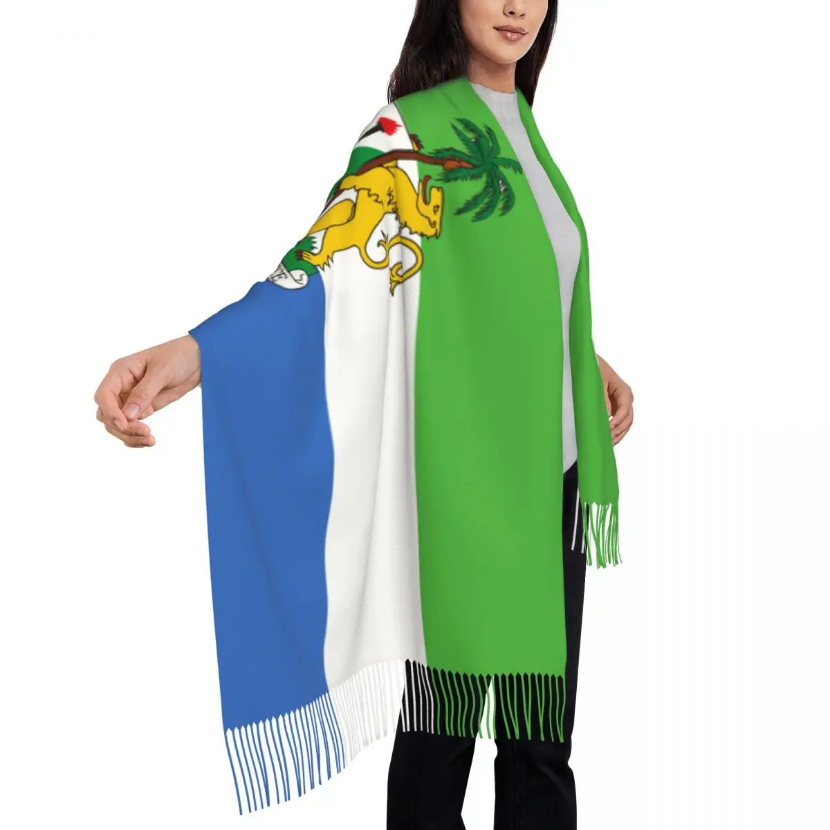 Personalized Printed Sierra Leone Coat Long Pile Fringe Men Scarf Women'S Anti Chill Scarf