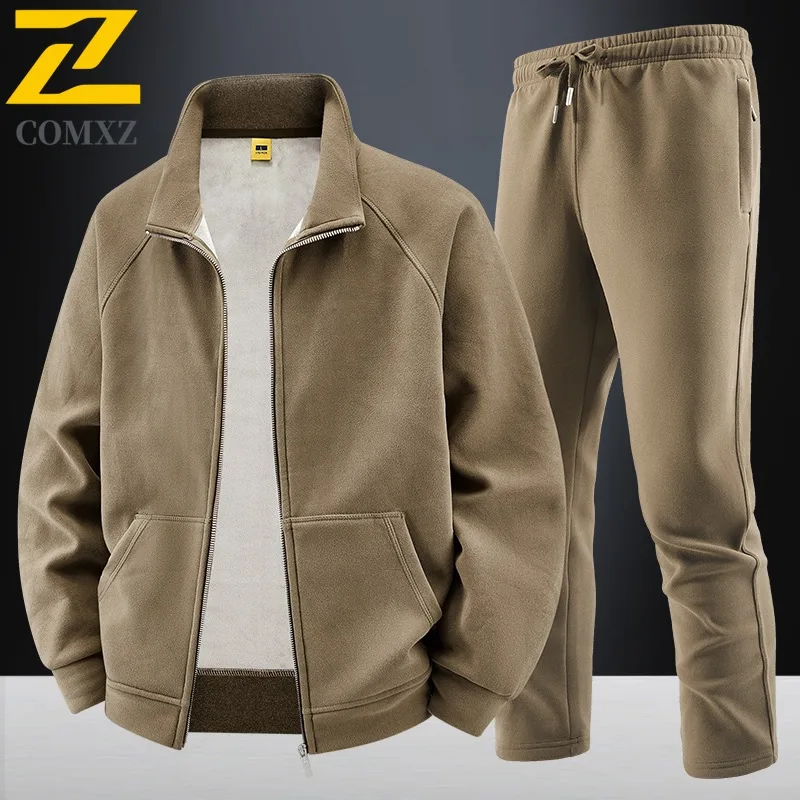 

COMXZ 2026 Новый осенне-зимний мужской спортивный костюм из двух предметов: флисовая толстовка и спортивные брюки, для пар, для альпинизма и активного отдыха