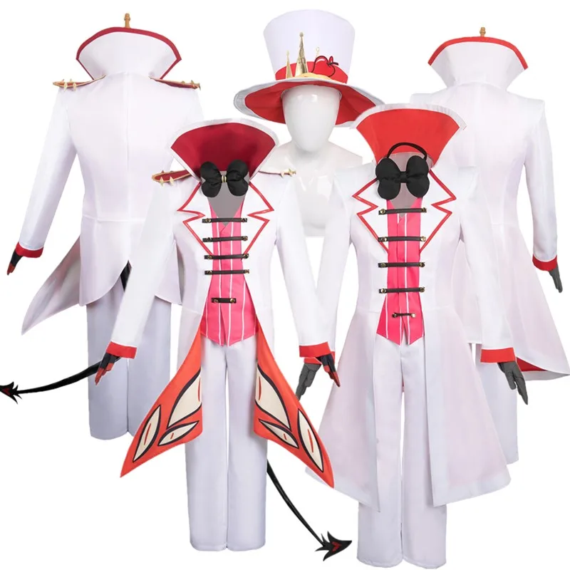 Anime Fantasy Lucifer Cosplay Costume Men Disguise Uniform Tail Jacket Coat Hat Pants Gloves Tie Outfits Halloween Carnival Suit