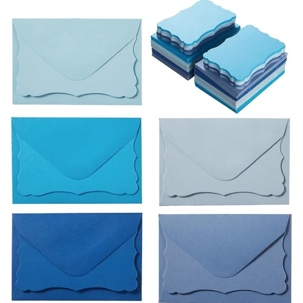 50Pcs Morandi Color Envelope Set With Envelope Blank Interior Mini Gift Card Wave Edge Invitation Cards Envelope Party Use