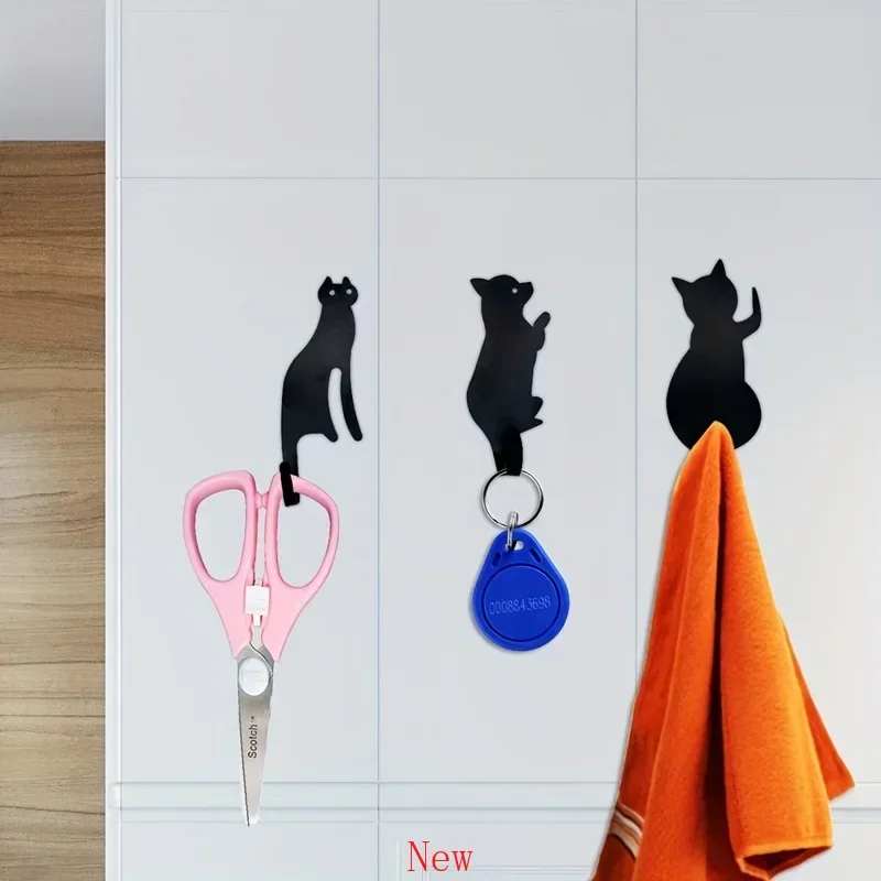 

Promotion 3pcs Cute Cat Design Metal Keys HookSimple Robe & Towel Hook Nail-free Punch-free Strong Adhesive Hook Wall Hanging De