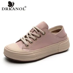 DRKANOL Sneakers Casual in vera pelle da donna con fondo spesso stringate scarpe con plateau grosse colori misti scarpe da tavola Comfort H23636