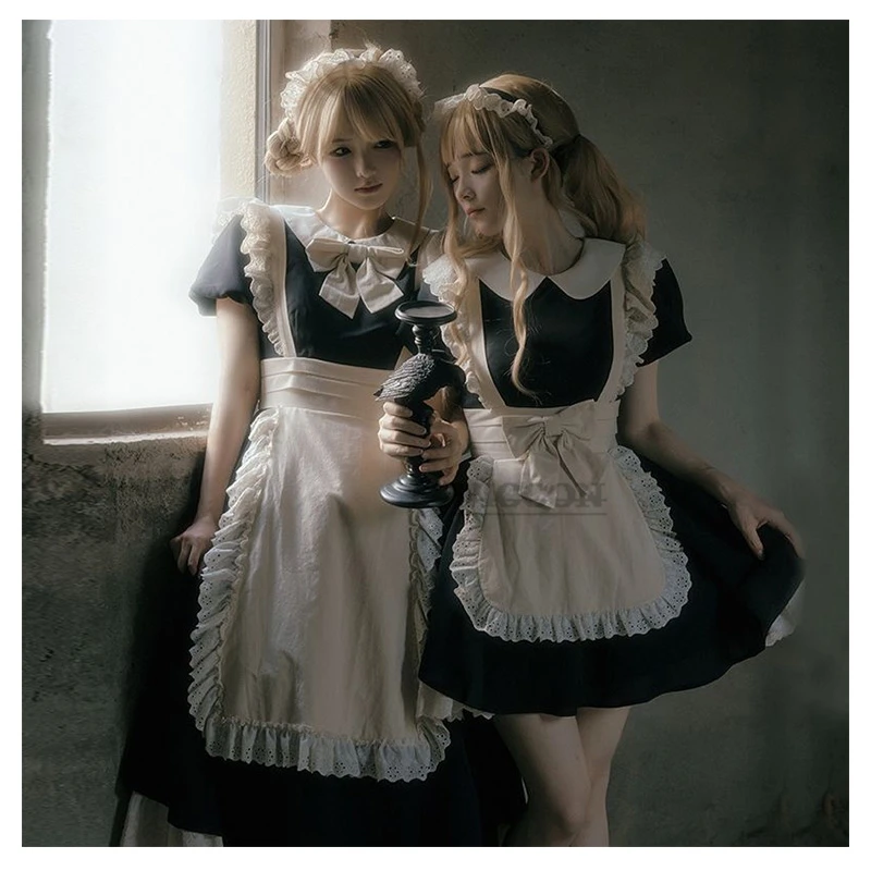 

Cute Lolita Apparel with Lolita Design Bunny Cosplay Costume Black and White Maid Dress Women Cos sexy long short dress Anime