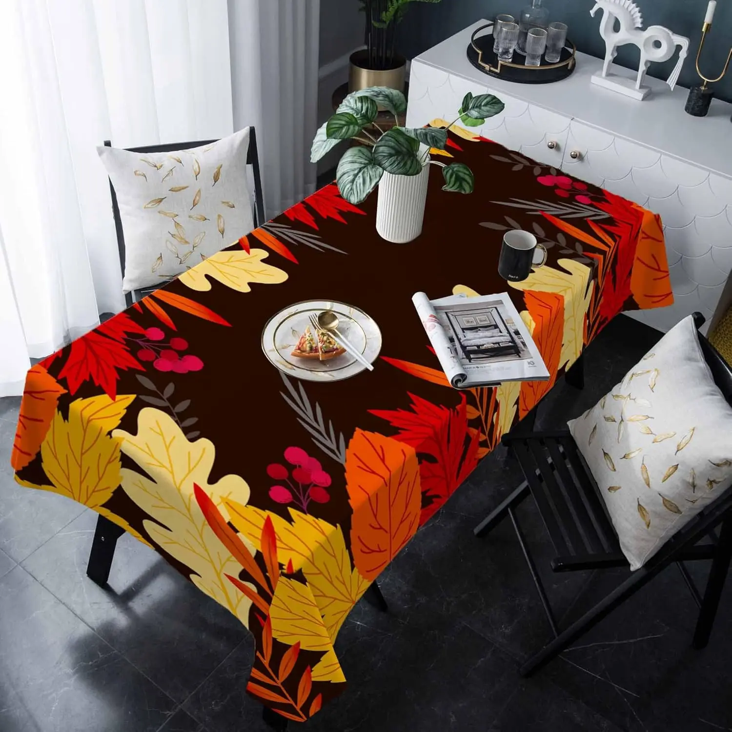 Fall Harvest Orange Yellow Maple Leaves Rectangle Tablecloth Table Decor Reusable Kitchen Dining Tablecloth Autumn Decorations