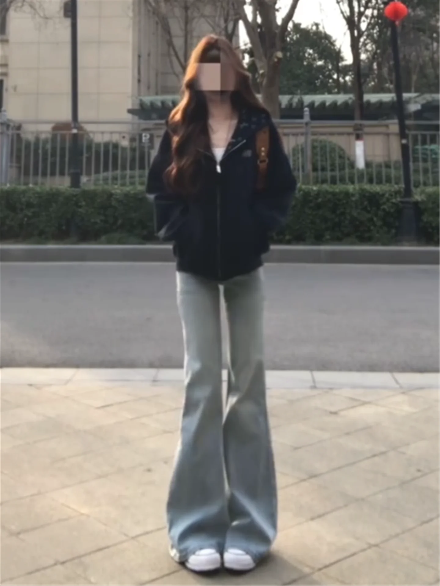 

Loose Fit Low Waist Bell Bottom Jeans Women's Spring Casual Cotton Denim Pants Draping Style Extended Length Tall Size