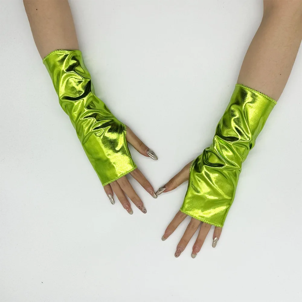 

1 пара перчаток без пальцев с глянцевой отделкой, перчатки из искусственной кожи в стиле панк, комплект рукавов, лаковые кожаные перчатки