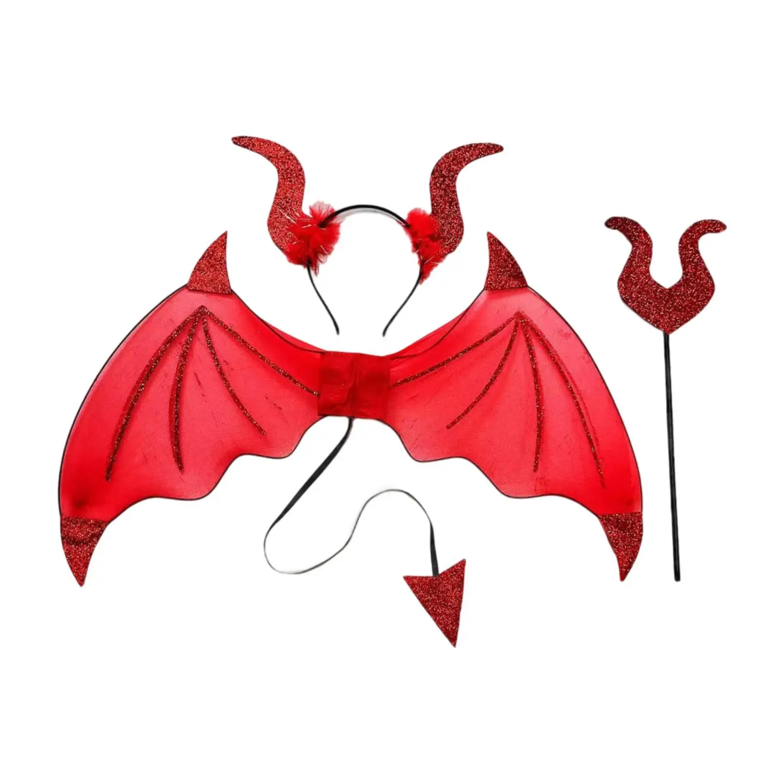 مجموعة أزياء الهالوين 3x أجنحة قرون الشيطان وشوكة للعب الأدوار