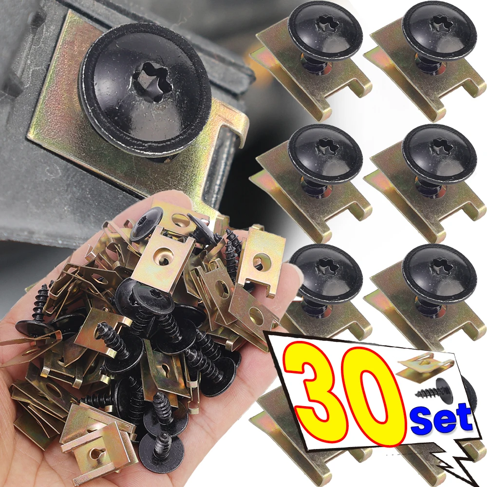 30-10sets Auto Selbstschneidende Schraube Befestigungen Auto Dekoration Befestigungs Shim Set U-förmigen Clip Befestigungs Unterlegscheiben selbstschneidende Schrauben Kit