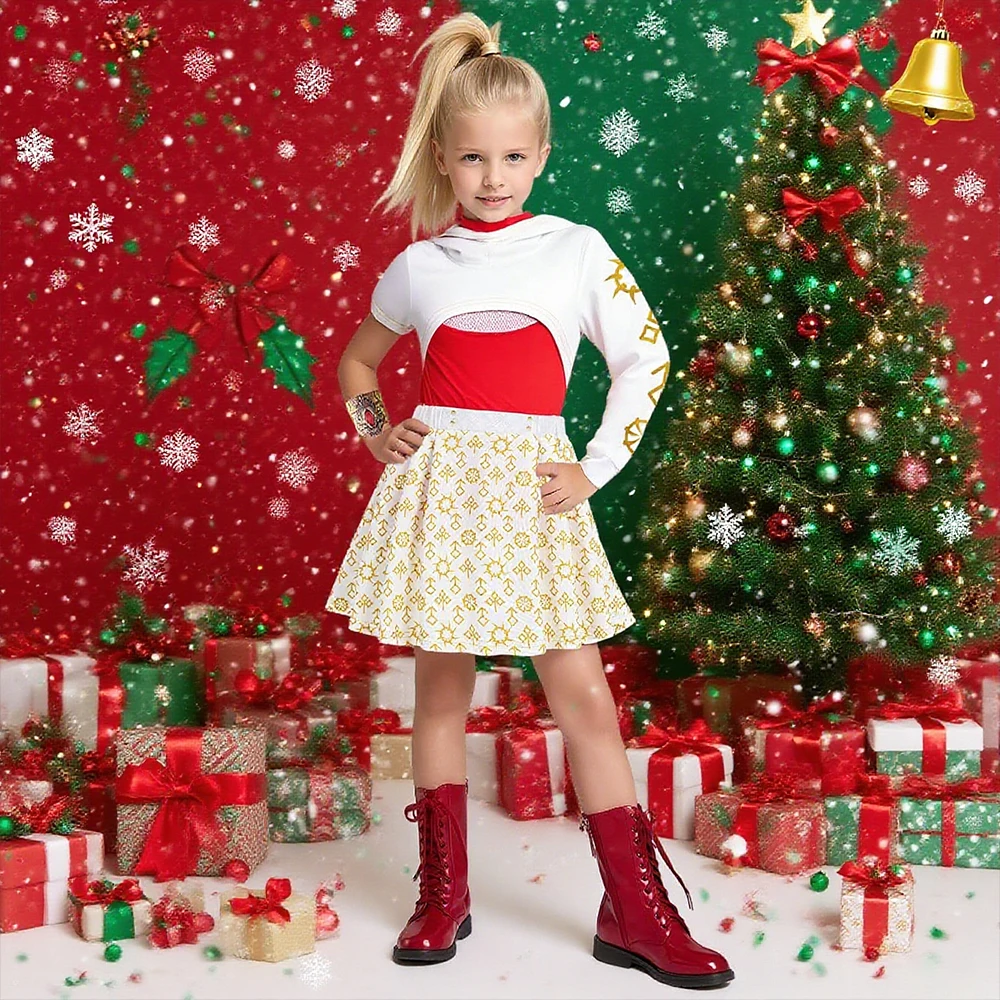 Zombies Cosplay Costume School Cheerleader Uniform Top+Skirt+Coat 3PCS Sets For Children Halloween Dress Up Clothes Christmas