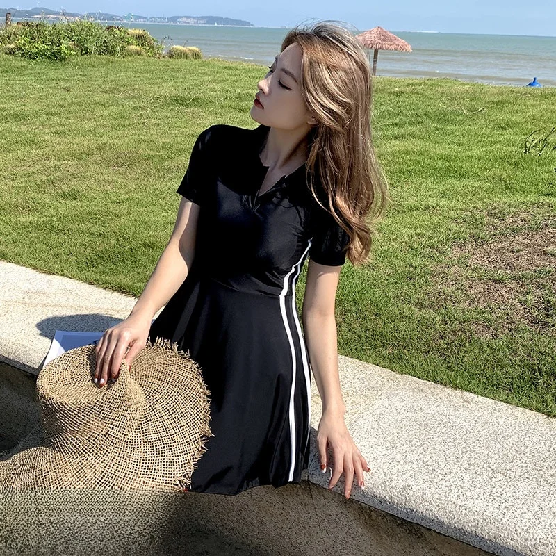 

Консервативный повседневный женский купальник-двойка с юбкой для термальных источников, больших размеров, модный, утягивающий, скрывающий живот