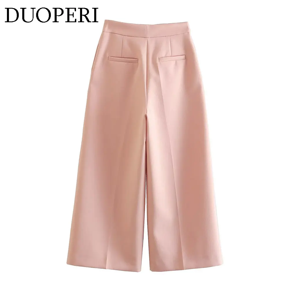 DUOPERI Women Fashion Two Pieces Sets Pink Tank Vest and Straight Trousers Female Chic Office Lady Basic Waistcoat and Pant Coor