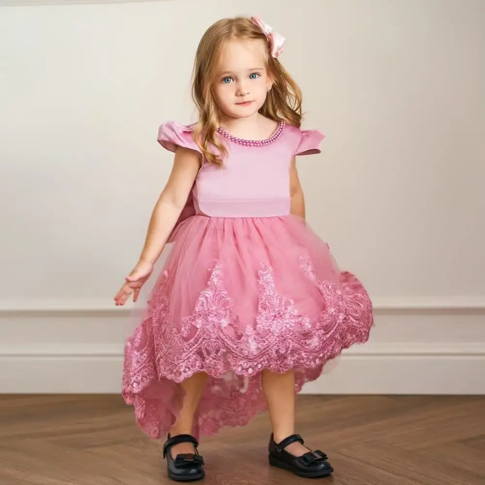 

Платье принцессы на день рождения для маленьких девочек, одежда для малышей, кружевные вечерние платья с бантом для девочек, детское платье со шлейфом на свадьбу, выпускной