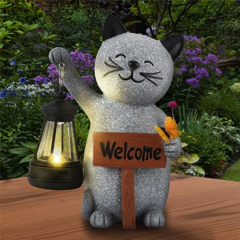A23E-High-Quality Animal Series Lantern Kitten Lights - Beautiful Resin Home Sculptures Perfect For Christmas Halloween