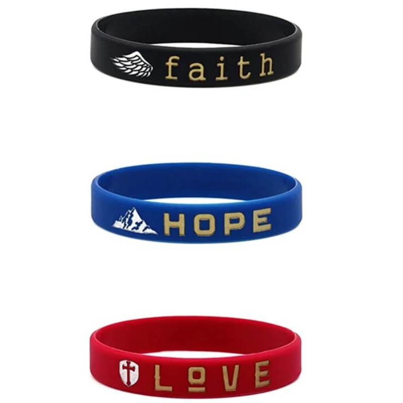 1pc/3pcs Christian bible verse hope love faith luke john ephesians rubber bracelet silicone wristband
