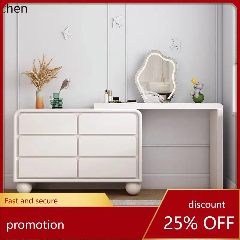 

YFY Cream Style Solid Wood Dressing Table and Chest of Drawers Integrated Storage Cabinet Corner Extendable
