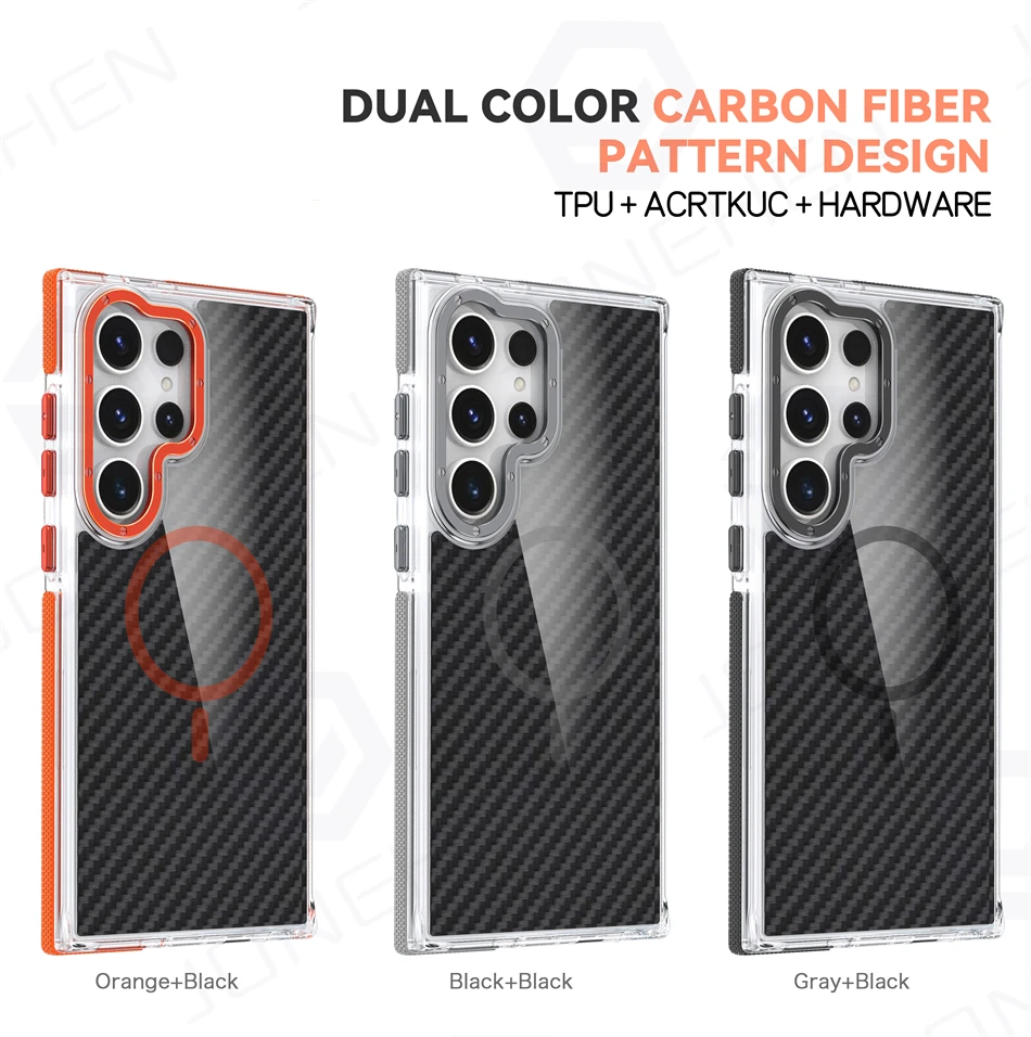 Magnetic Carbon Fiber Pattern Wireless Charge Case For Samsung Galaxy S23 Plus S24 S25 S26 Ultra A53 A55 Armor Cover For Magsafe