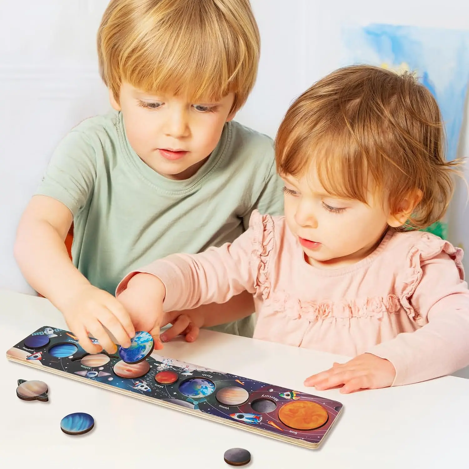 Rompecabezas de madera para niños, rompecabezas de planeta espacial, juguetes Montessori, juego a juego de planetas, bandeja de rompecabezas, universo, sistema Solar, juguete de aprendizaje de ciencia