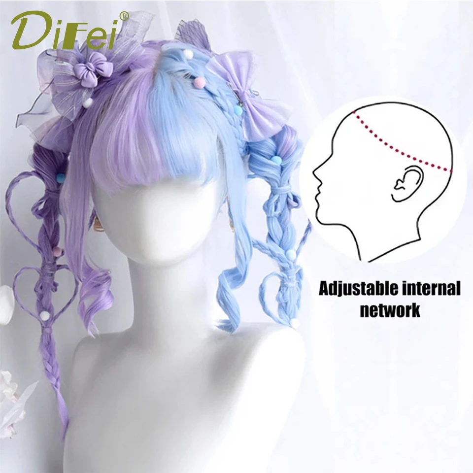 DIFEI Double-color Wig Headgear Synthetic Wig Female Double-color Lolita Straight Bangs Natural Chemical Fiber Wig Cos Headgear image 3
