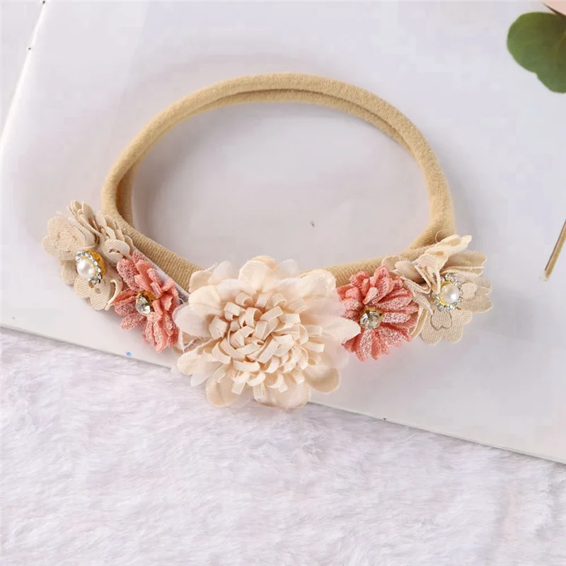 

N03R-3Pcs Baby Girl Nylon Headbands - Floral Infant Hair Band Bows, Elastic Wraps For Newborns & Toddlers