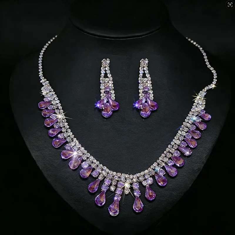 

Ожерелье в форме капли воды с инкрустацией стразами, модные элегантные серьги-кисточки, изысканные женские свадебные аксессуары B