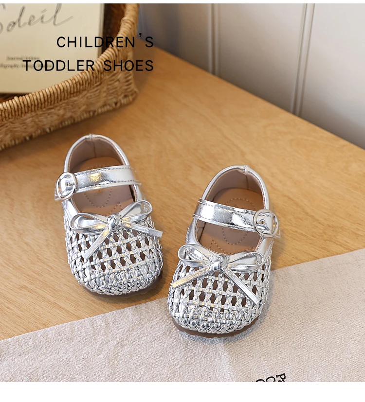 Mädchen Geflochtene Flache Schuhe Süße Schleife Kinder Freizeitschuhe Weiche Sohle Rutschfest 2026 Sommer Neue Baby-Lauflernschuhe Koreanischer Stil – Detail 5
