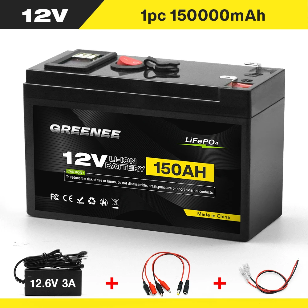 

12V 150Ah Lithium LiFePO4 Deep Cycle Battery, 4000+ Cycles Rechargeable Battery for Solar/Wind Power,Small UPS,Lighting,and More