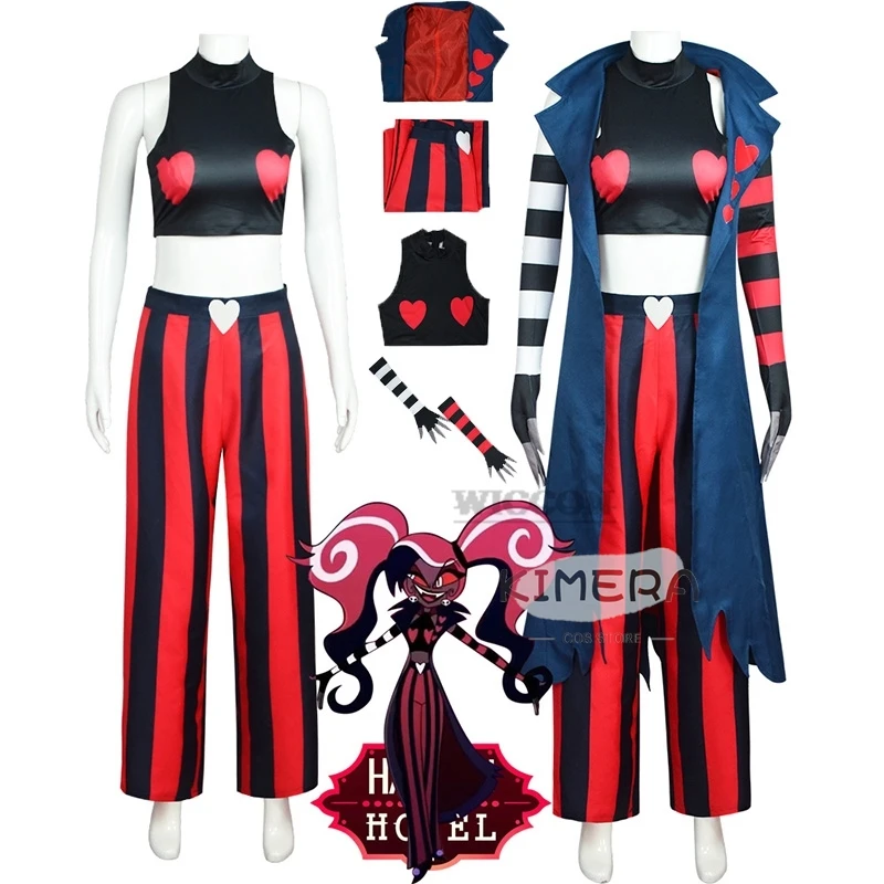 

Anime Hazbin Velvet Cosplay Hotel Costume Uniform Cosplay Fashion icon Sexy Red black Stripes Woman Halloween Party Cosplay