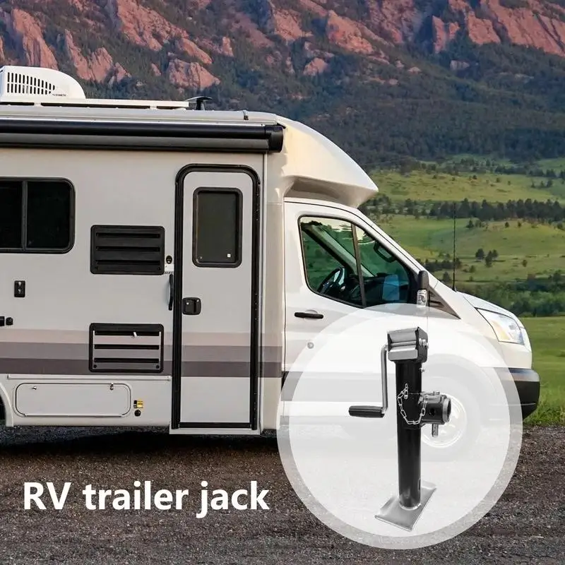 Trailer Jack 10 Inch Vertical Travel Adjustable Drop Leg Top-Wind Camper Jack With Foot Plate 2000/5000Lbs Capacity Square Pipe