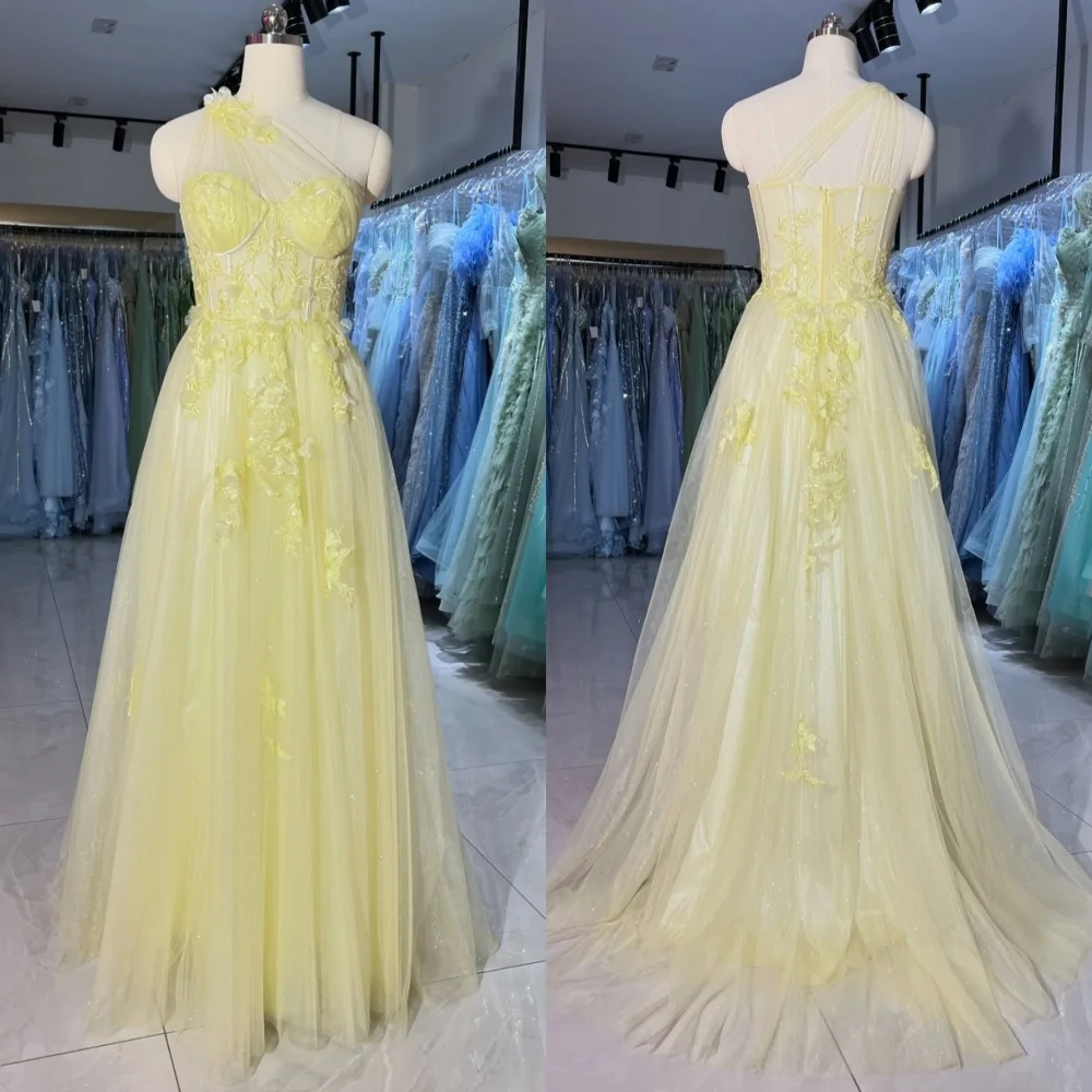 

Customized High Quality Chiffon Flower Pleat A-line One-shoulder Long Dresses Bespoke Occasion Exquisite