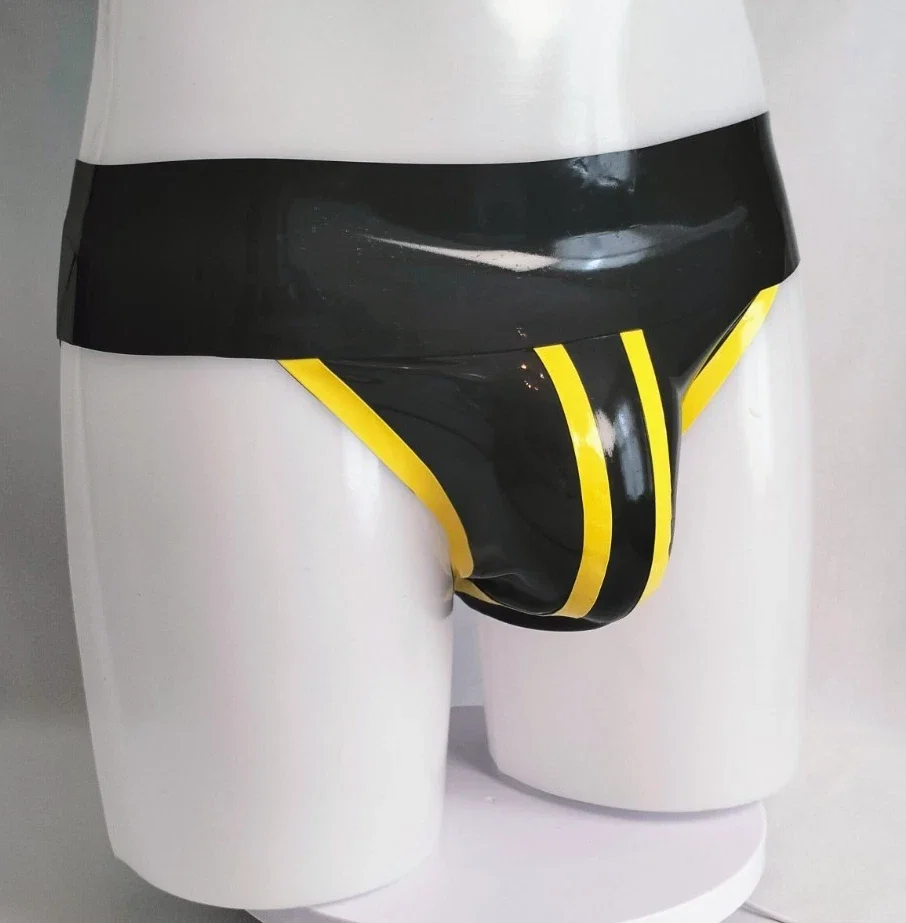 Main Color Black With Contrast Trims Latex Men's Sexy Briefs Latex Rubber Rubber Male Jockstrap Underpants Halloween Cosplay