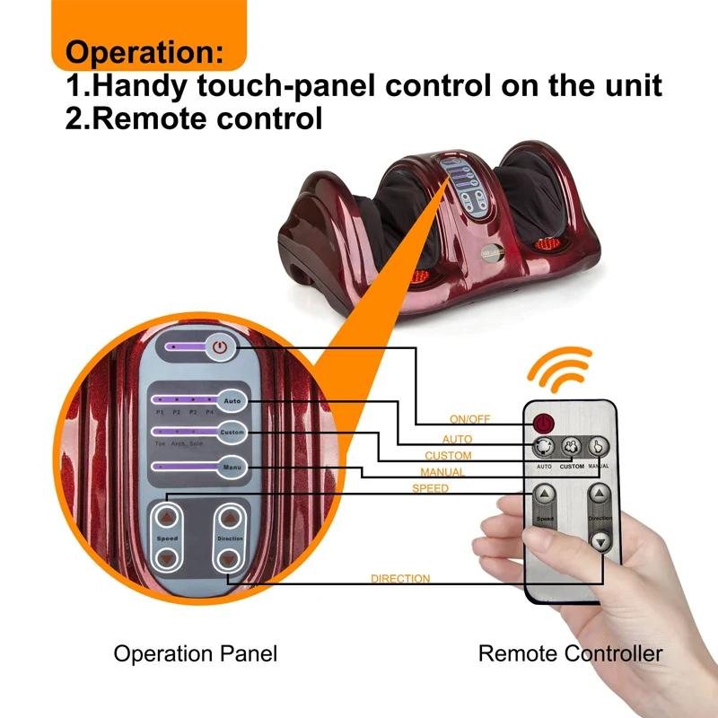 Massaggiatore elettrico per piedi con vibrazione Shiatsu con terapia a rulli Assistenza sanitaria Il telecomando migliora la circolazione sanguigna