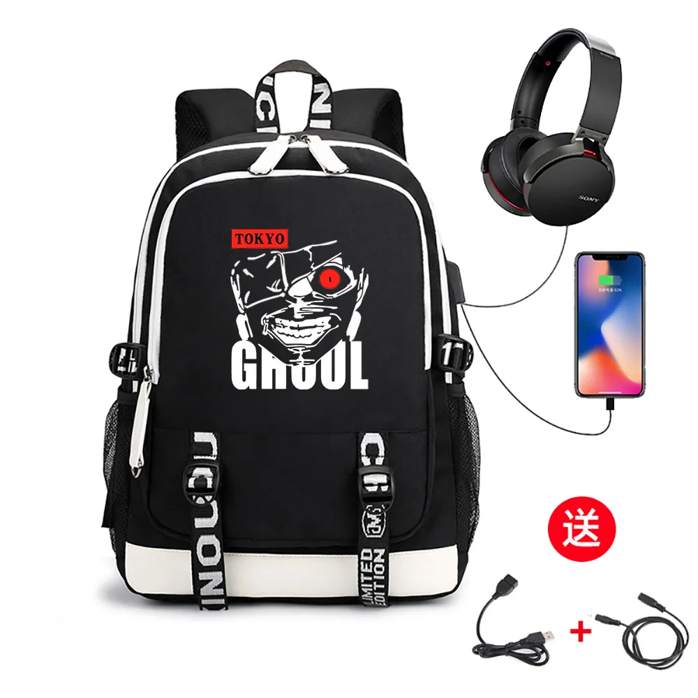 أنيمي طوكيو الغول على ظهره الأطفال سعة كبيرة الحقائب المدرسية Kaneki كين الكرتون حقيبة سفر كمبيوتر محمول الرجال حقيبة الظهر