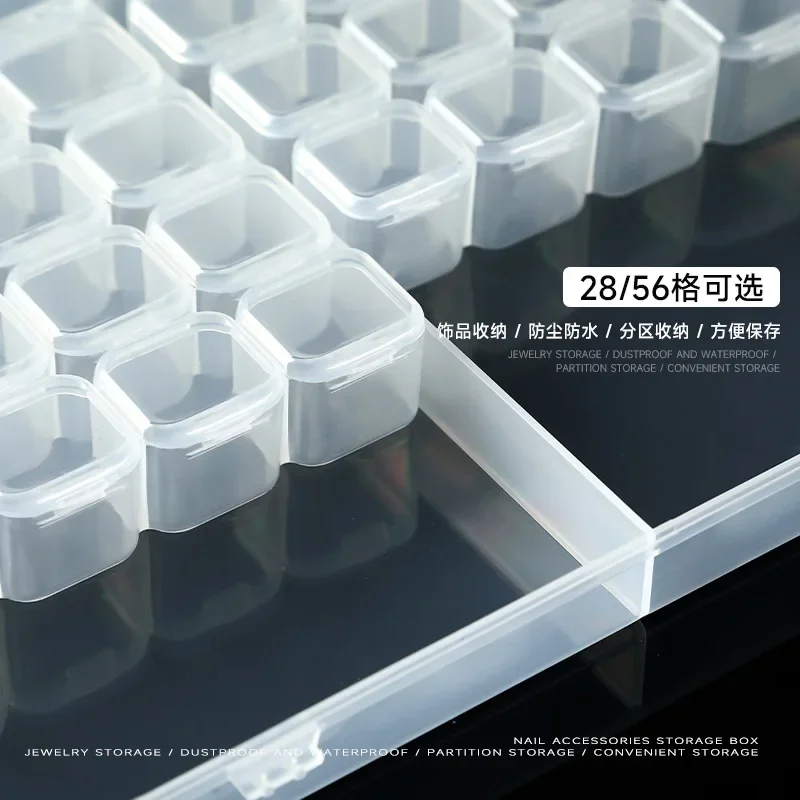 Mallette de rangement en plastique arc-en-ciel pour nail art, conteneur à 28 fentes pour paillettes et biscuits, décoration des ongles, présentoir à