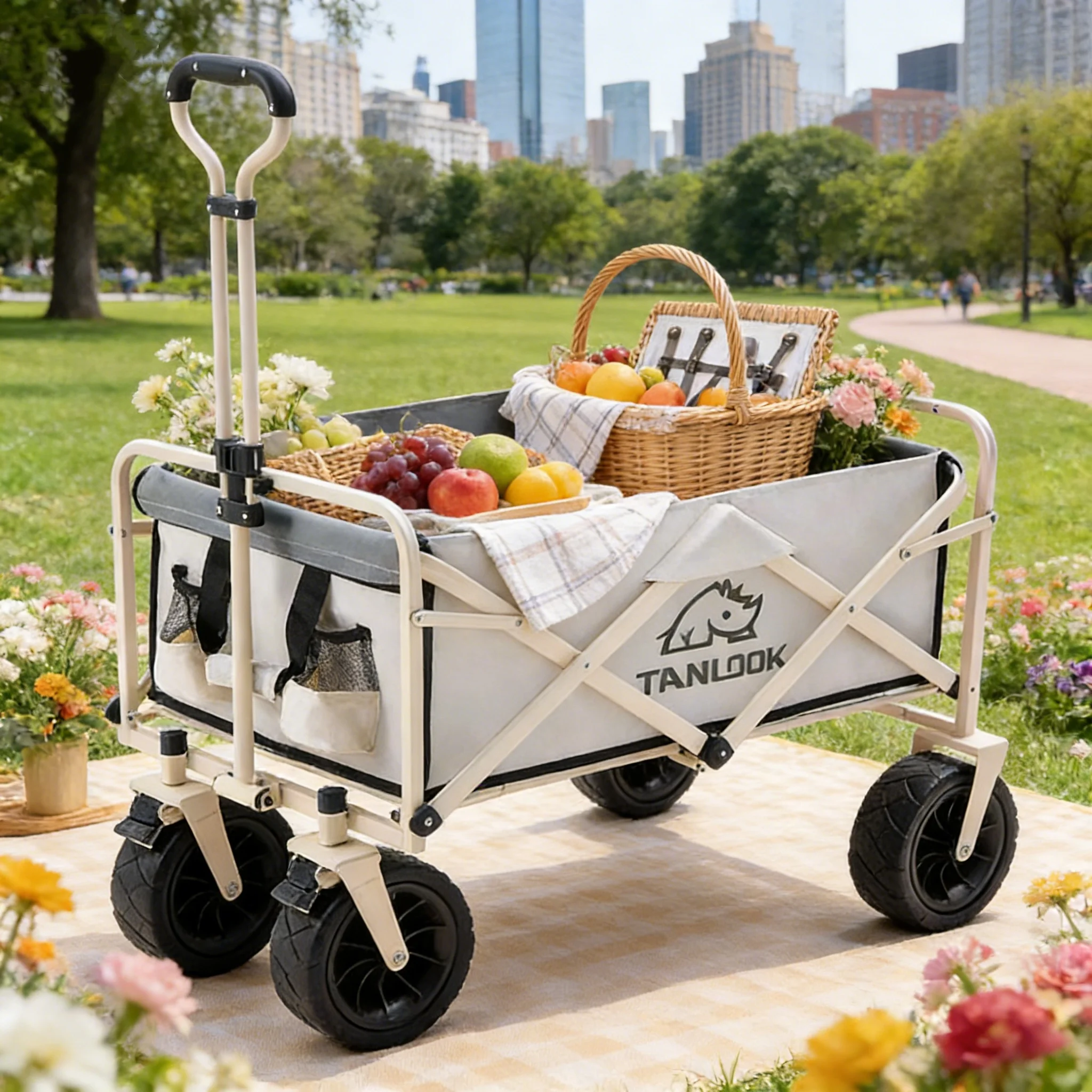 

Пляжная тележка с большими колесами для песка, грузоподъемность 227 кг, складная, для сада, пикника, улицы, покупок