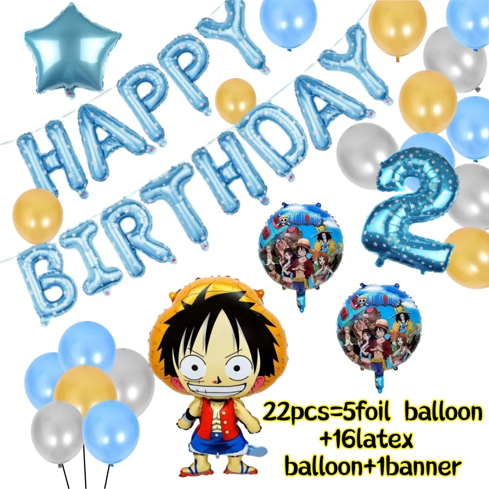 

One Piece Ballon Happy Birthday Party Decoration Suit Kids Favorite Decor Tools Luffy Toy Silver Yellow Blue latex Balloon Gifts