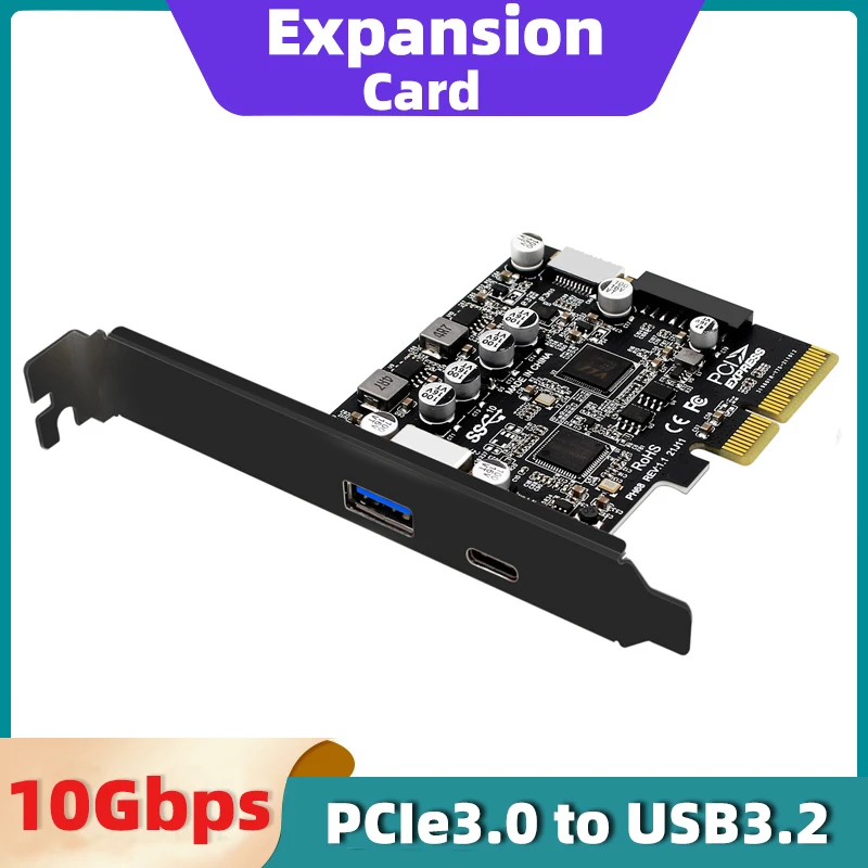 

PCIE3.0 to USB3.2 Adapter Card Type-C Front 10Gbps PCI Express PCI-E USB 3.2 Controller Add on Card TypeE 19P/20P Expansion Card