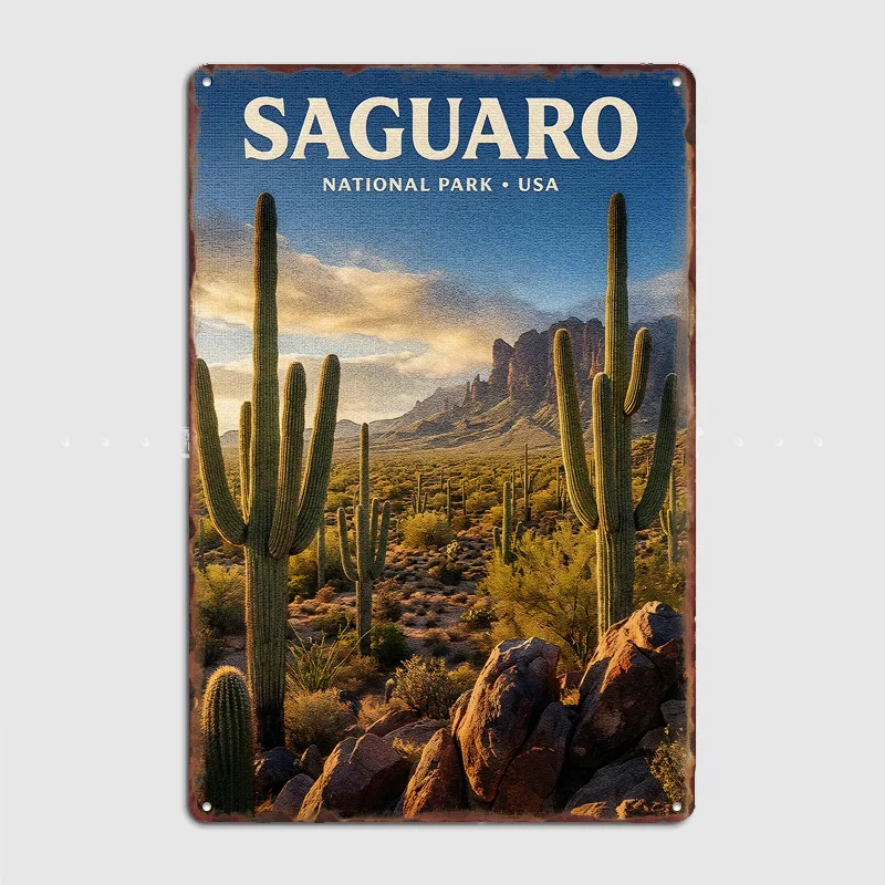 Saguaro National Park Travel Vintage Poster Metal Sign Custom Room Decor Home Decor Posters Indoor Wall Decoration