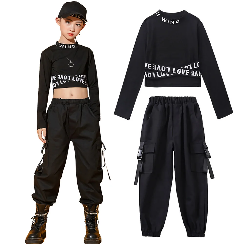 Girls' Tracksuit,HIP HOP Clothing,2-Piece Children's Street Dance Crop Tops Trousers,T-Shirt Baggy Jogging Spring Sports Suit