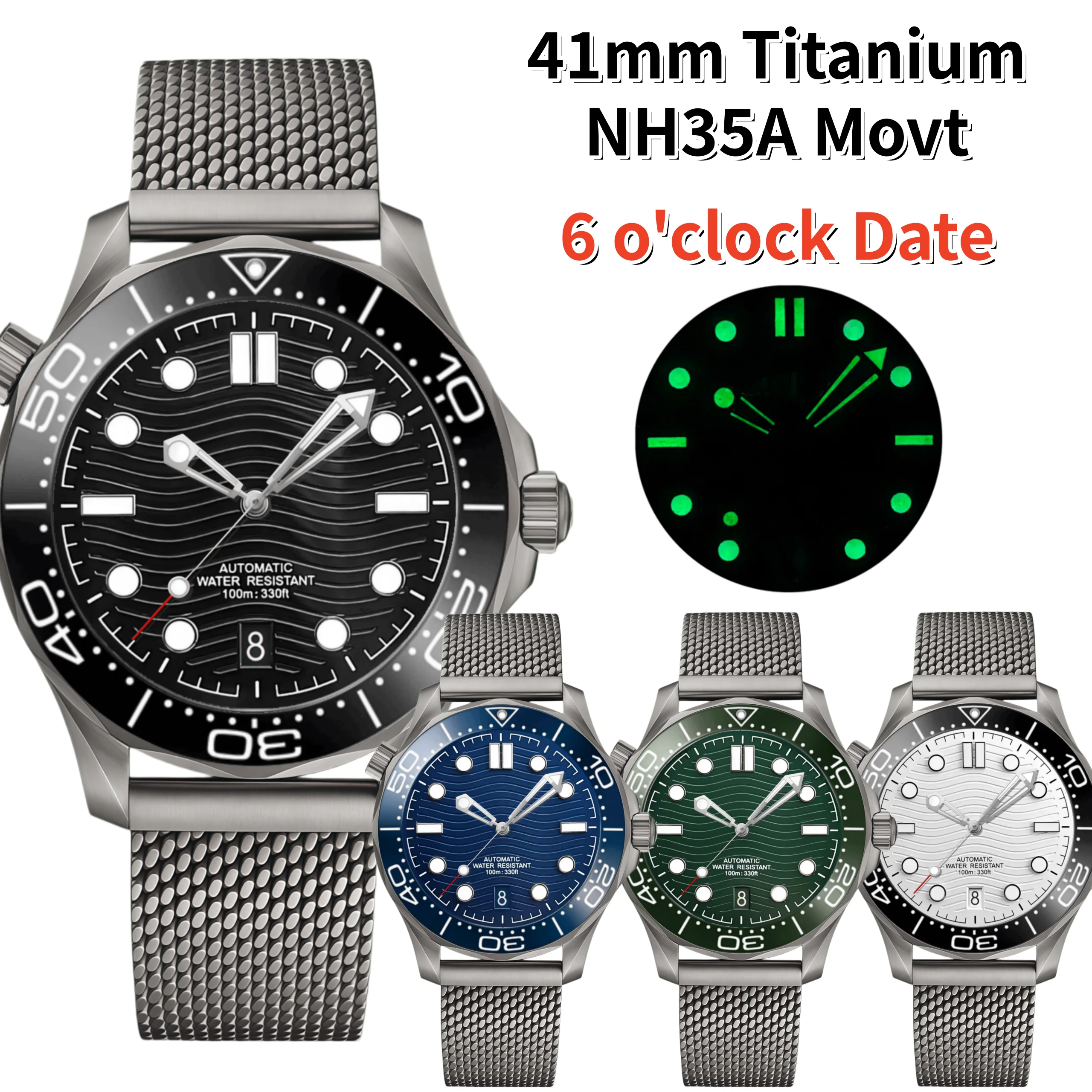 Gramock NH35 Automatic Ceramic Insert 41mm Men's Mechanical Watches Sapphire Glass 6 O'clock Date Window Reloj Hombre Waterproof