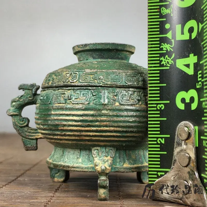Three-legged binaural green embroidery bronze stove household incense burner ornament handicraft