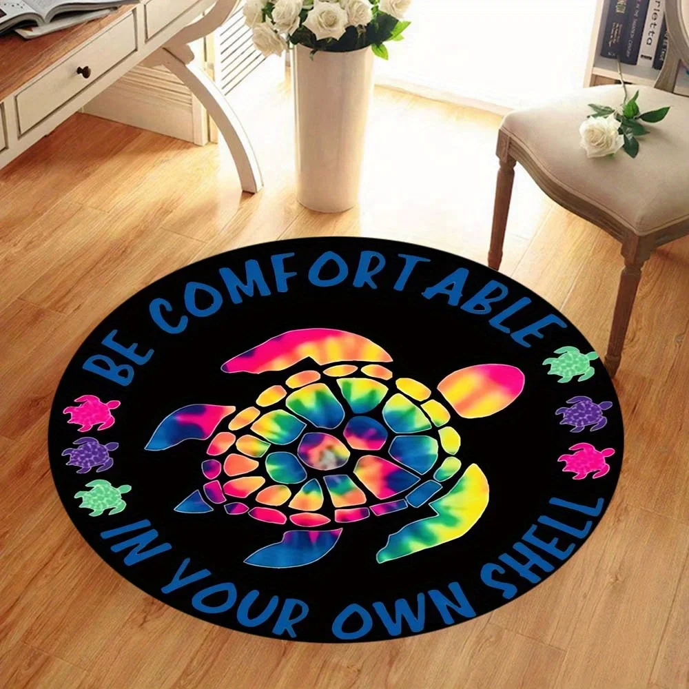 Tie Dye Turtle Shell Round Rug Flannel Inspirational Quote Yoga Meditation Floor Mat Wellness Space