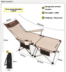 Outdoor Folding Nap Lounge Chair Portable Fishing Chair Beach Camping Office Nap Backrest Chair