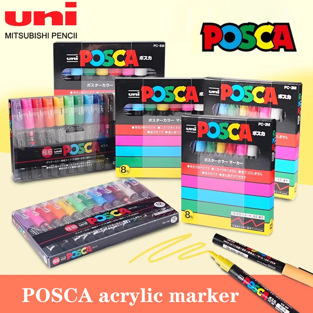 Japan UNI POSCA Markers Pen Set PC-1M/3M/5M Graffiti Manga Drawing Pen Highlighter Painting Art Supplies Stationery