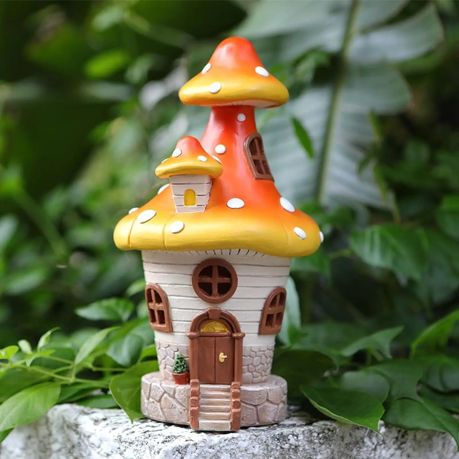 Mushroom Fairy House with Solar Lamp Ornament for Garden Decorative Yard Art