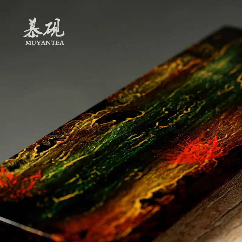 Mu Yan Japanese-Style Lacquered Brown Bamboo Wabi-Sabi Tea Tray, Single-Layer Dry Brewing Platform, Natural Raw Lacquer Wood