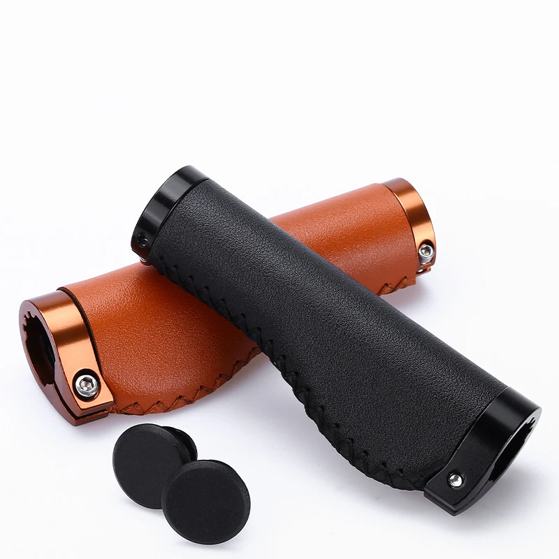 Bicycle Handlebars Shock-absorbing Folding Car Scooter Handlebars Retro Casual Universal Hand-sewn Handlebars PU Leather Grips