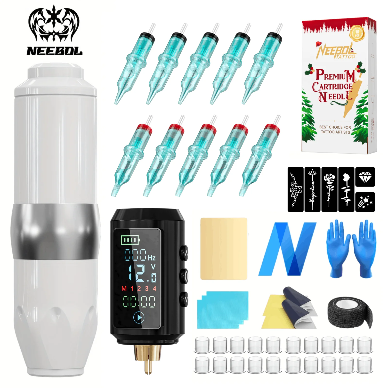 

Complete Tattoo Machine Full Kit, Neebol Adjustable Tattoo Gun Working Voltage Of 5-12V, High Speed Of 10000rpm With Low Noise