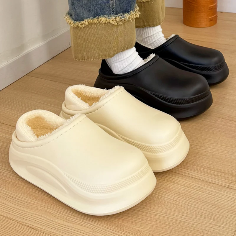 Waterproof Eva Chunky Platform Slippers Women Indoor Non Slip Lightweight Warm Cotton Shoes Woman Comfort Soft Plush Slides